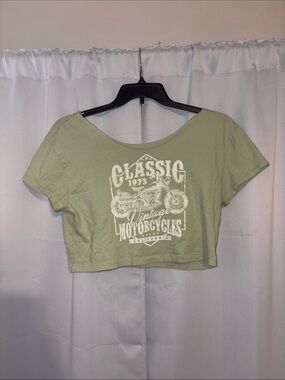 Classic Vintage Motorcycles Cropped Tee - Sage Green